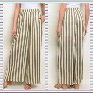 OLIVE & OFF WHITE STRIPED SUMMER PANTS